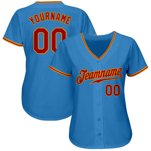 Custom Powder Blue Red-Gold Authentic Baseball Jersey