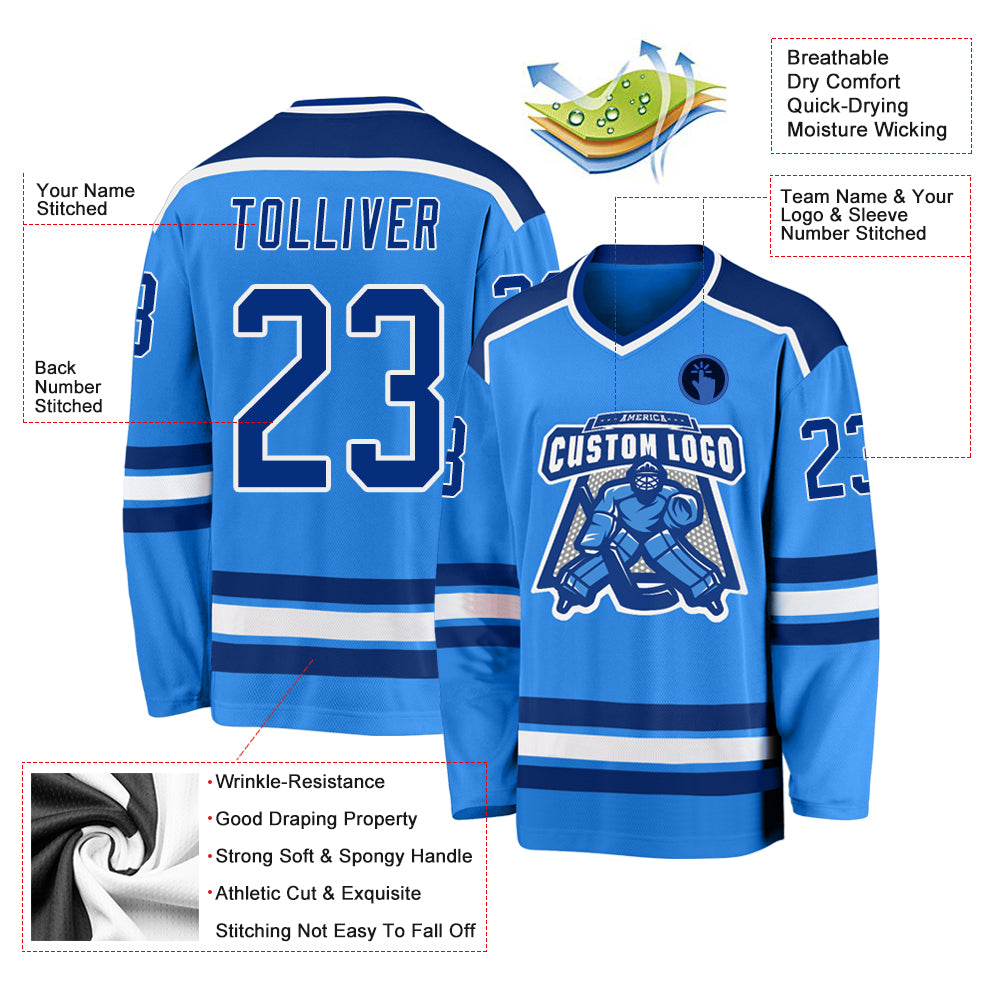 Custom Powder Blue Royal-White Hockey Jersey Sale– Fcustom
