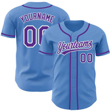 Load image into Gallery viewer, Custom Powder Blue Purple-White Authentic Baseball Jersey
