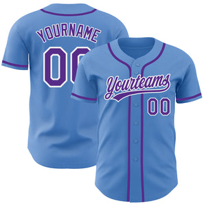 Custom Powder Blue Purple-White Authentic Baseball Jersey