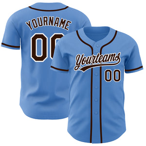 Custom Powder Blue Brown-White Authentic Baseball Jersey