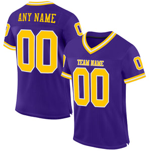 Custom Purple Gold-White Mesh Authentic Throwback Football Jersey