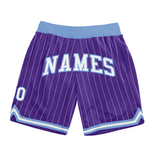 Custom Purple White Pinstripe White-Light Blue Authentic Basketball Shorts