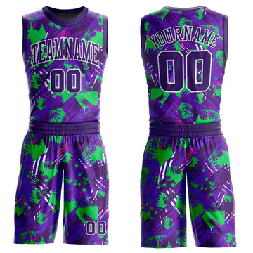 Custom Purple Pink-Black Round Neck Sublimation Basketball Suit Jersey  Discount