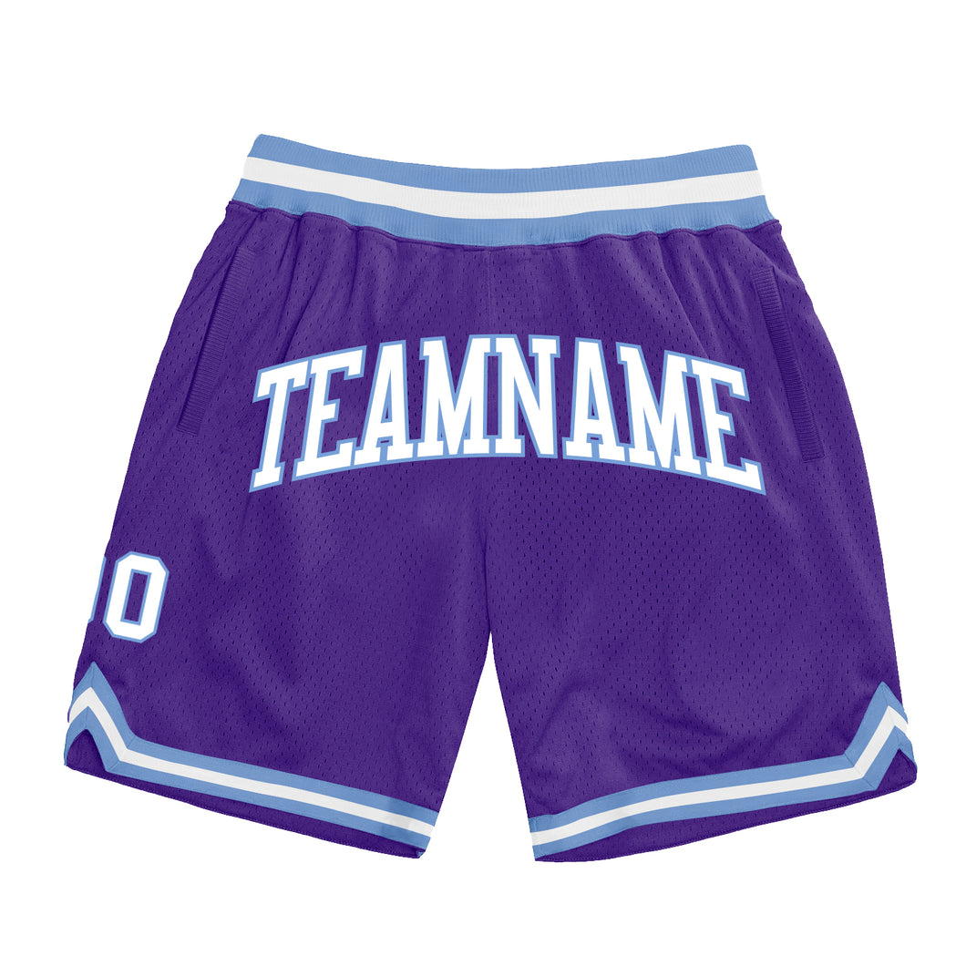 Custom Purple White-Light Blue Authentic Throwback Basketball Shorts