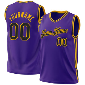 Custom Purple Black-Gold Authentic Throwback Basketball Jersey