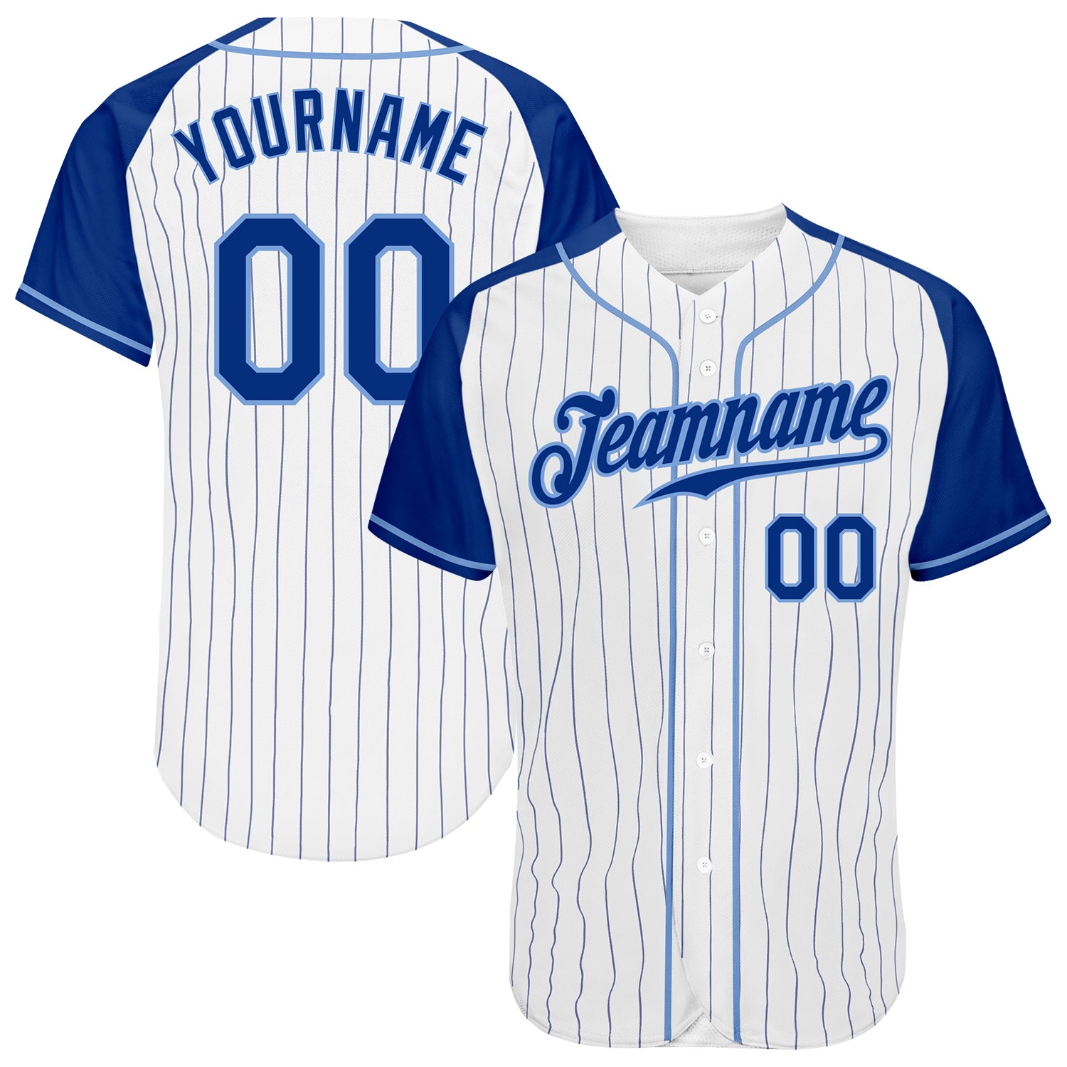 Custom Light Blue White Pinstripe White Authentic Baseball Jersey