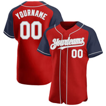 Load image into Gallery viewer, Custom Red White Navy-Gray Authentic Raglan Sleeves Baseball Jersey
