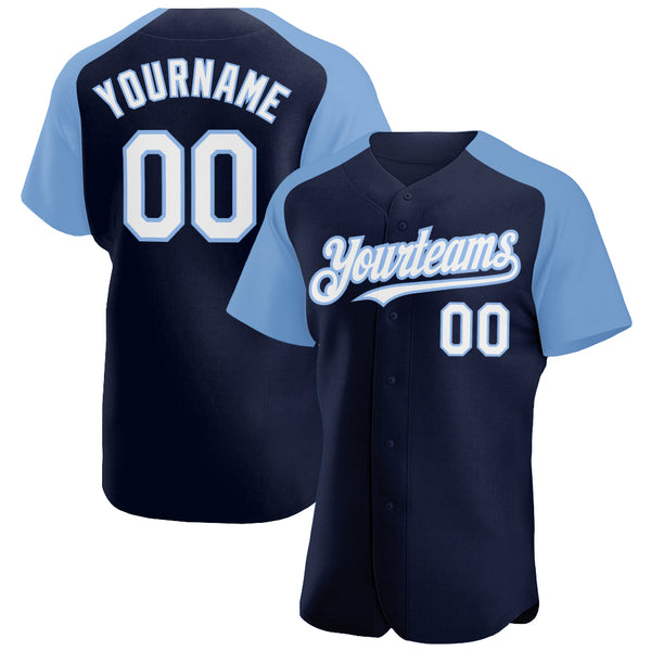 Custom Powder Blue Navy-White Authentic Baseball Jersey