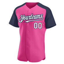 Load image into Gallery viewer, Custom Pink White-Navy Authentic Raglan Sleeves Baseball Jersey
