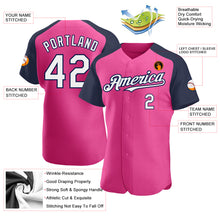 Load image into Gallery viewer, Custom Pink White-Navy Authentic Raglan Sleeves Baseball Jersey
