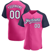 Load image into Gallery viewer, Custom Pink White-Navy Authentic Raglan Sleeves Baseball Jersey
