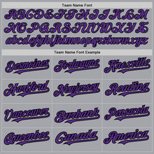 Load image into Gallery viewer, Custom Gray Purple-Black Authentic Raglan Sleeves Baseball Jersey
