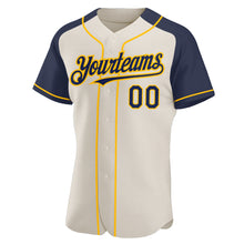 Load image into Gallery viewer, Custom Cream Navy-Gold Authentic Raglan Sleeves Baseball Jersey
