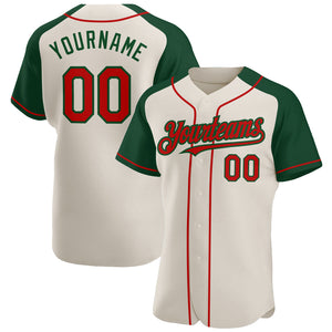 Custom Cream Red-Green Authentic Raglan Sleeves Baseball Jersey