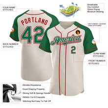 Load image into Gallery viewer, Custom Cream Kelly Green-Red Authentic Raglan Sleeves Baseball Jersey
