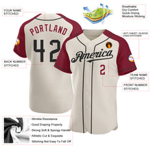 Load image into Gallery viewer, Custom Cream Black-Crimson Authentic Raglan Sleeves Baseball Jersey
