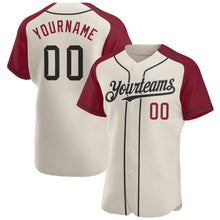 Load image into Gallery viewer, Custom Cream Black-Crimson Authentic Raglan Sleeves Baseball Jersey
