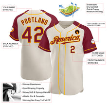 Load image into Gallery viewer, Custom Cream Crimson-Gold Authentic Raglan Sleeves Baseball Jersey
