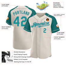 Load image into Gallery viewer, Custom Cream Teal-Gray Authentic Raglan Sleeves Baseball Jersey
