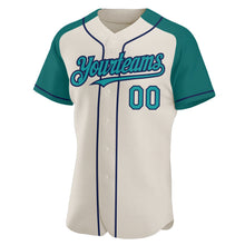 Load image into Gallery viewer, Custom Cream Teal-Navy Authentic Raglan Sleeves Baseball Jersey
