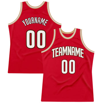 Custom Red White-Old Gold Authentic Throwback Basketball Jersey