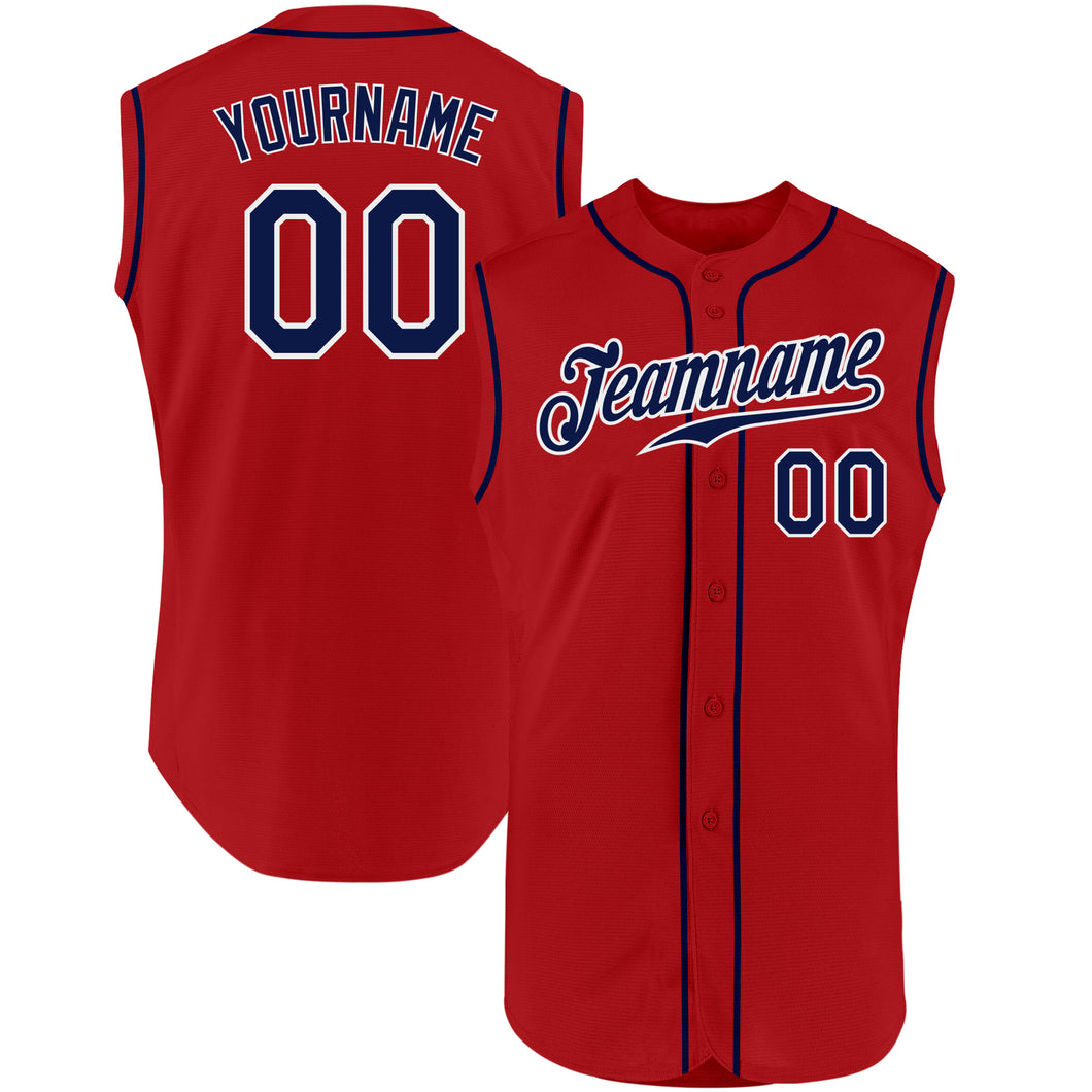 Custom Red Navy-White Authentic Sleeveless Baseball Jersey