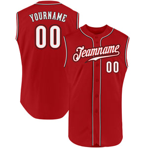 Custom Red White-Black Authentic Sleeveless Baseball Jersey