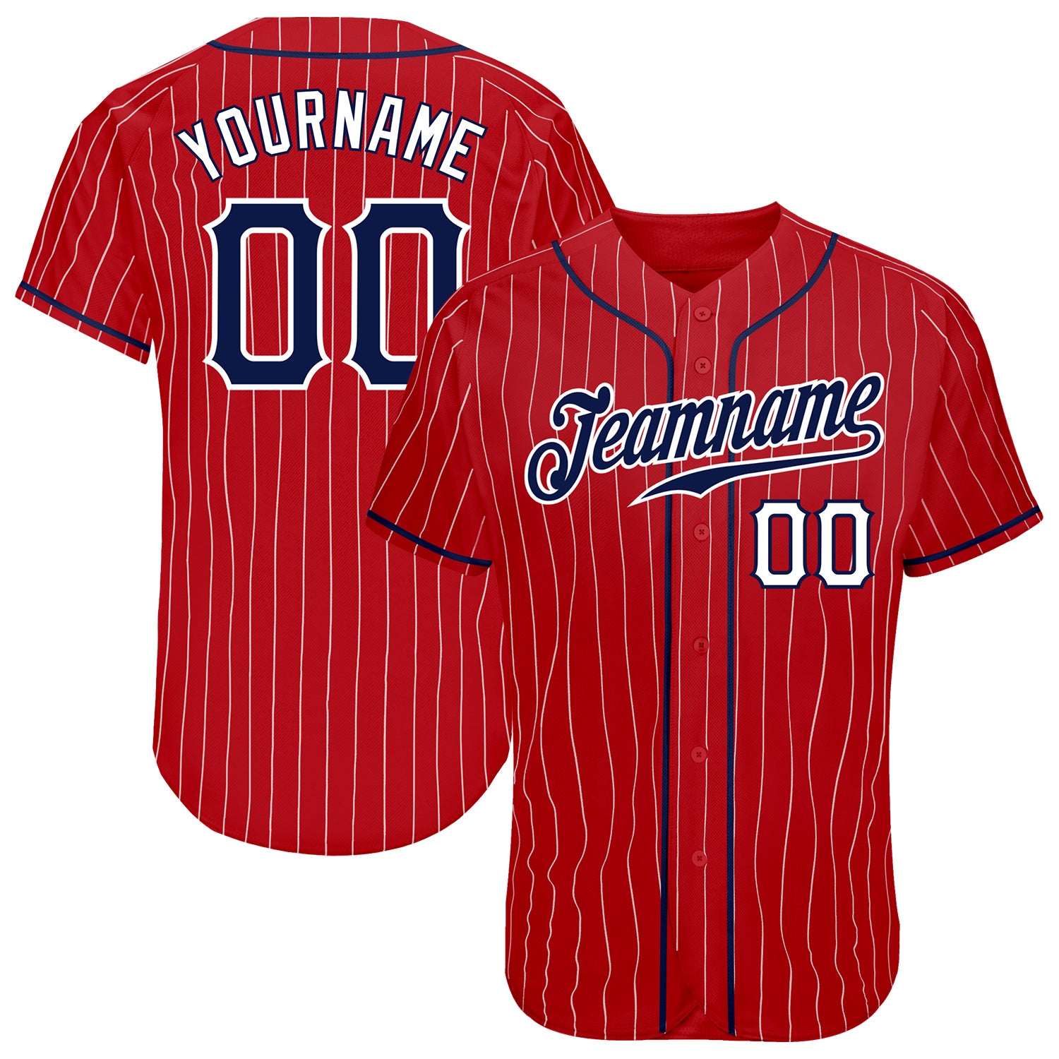 Custom White Navy Pinstripe Red-Navy Authentic Baseball Jersey XS