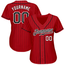 Load image into Gallery viewer, Custom Red Black Pinstripe Black-White Authentic Baseball Jersey
