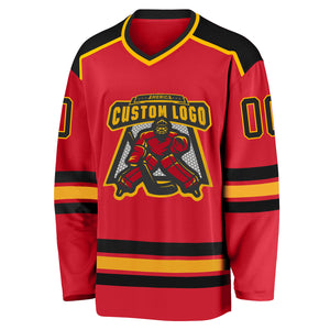 Custom Red Black-Gold Hockey Jersey