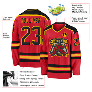 Custom Red Black-Gold Hockey Jersey