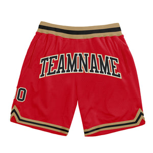 Custom Red Black-Old Gold Authentic Throwback Basketball Shorts