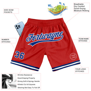 Custom Red Royal-White Authentic Throwback Basketball Shorts