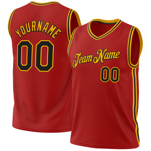 Custom Red Black-Gold Authentic Throwback Basketball Jersey