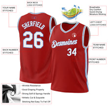 Load image into Gallery viewer, Custom Red White-Light Blue Authentic Throwback Basketball Jersey
