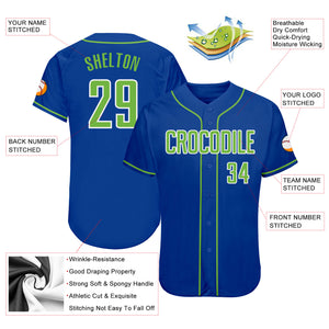 Custom Royal Neon Green-White Authentic Baseball Jersey