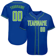 Load image into Gallery viewer, Custom Royal Neon Green-White Authentic Baseball Jersey
