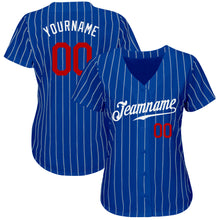 Load image into Gallery viewer, Custom Royal White Pinstripe Red Authentic Baseball Jersey
