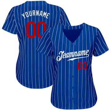 Custom Royal White Pinstripe Red Authentic Baseball Jersey