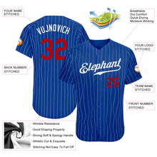 Load image into Gallery viewer, Custom Royal White Pinstripe Red Authentic Baseball Jersey
