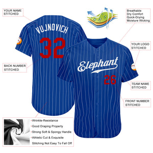 Custom Royal White Pinstripe Red Authentic Baseball Jersey