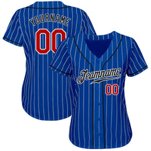 Load image into Gallery viewer, Custom Royal White Pinstripe Red-Black Authentic Baseball Jersey
