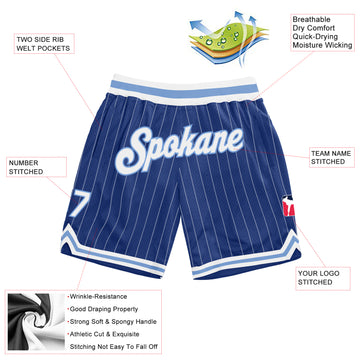 Custom Royal White Pinstripe White-Light Blue Authentic Basketball Shorts