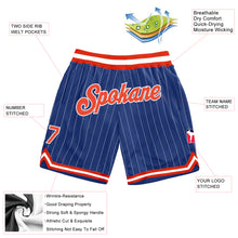 Load image into Gallery viewer, Custom Royal White Pinstripe Orange-White Authentic Basketball Shorts
