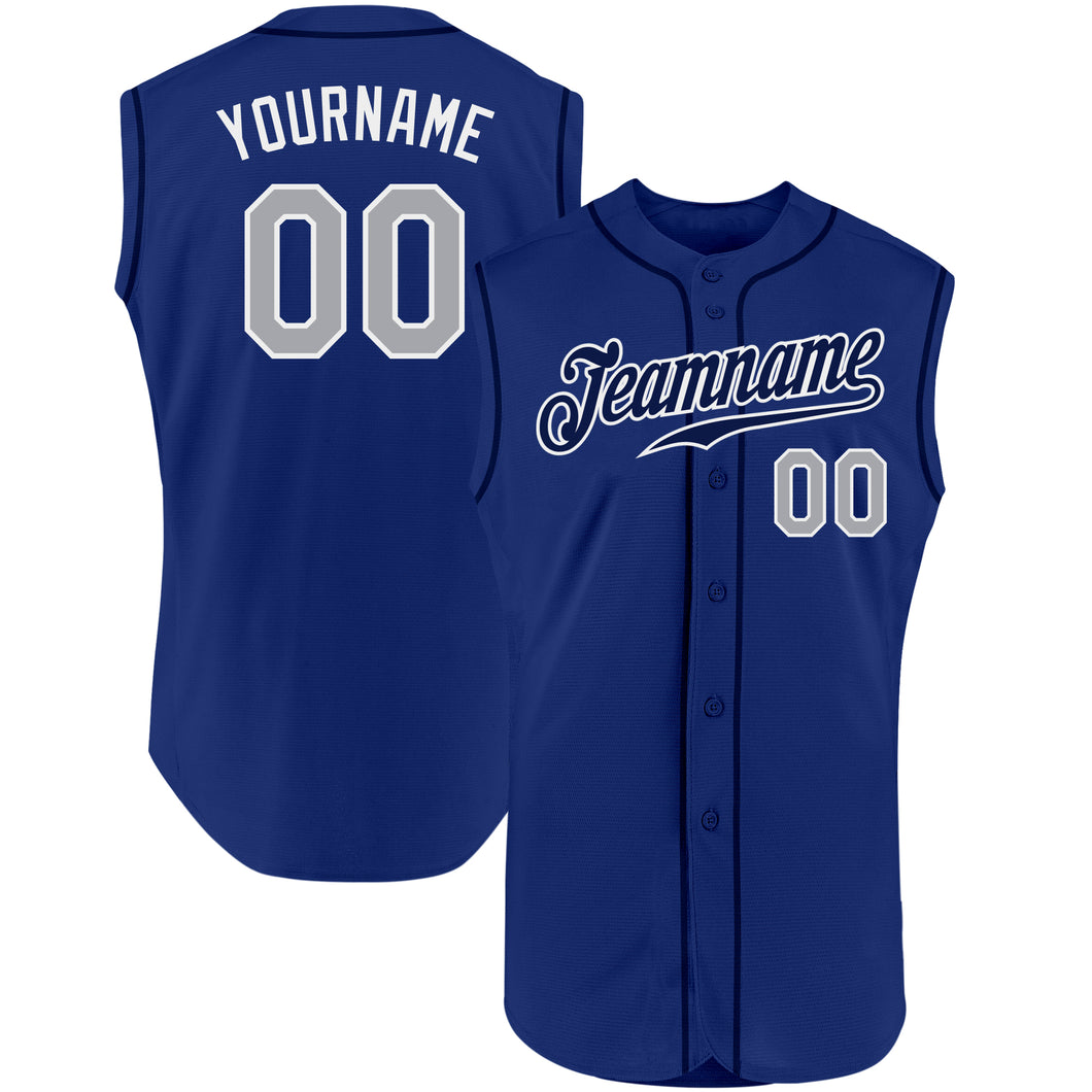 Custom Royal Gray-White Authentic Sleeveless Baseball Jersey