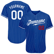 Load image into Gallery viewer, Custom Royal White Pinstripe White-Red Authentic Baseball Jersey
