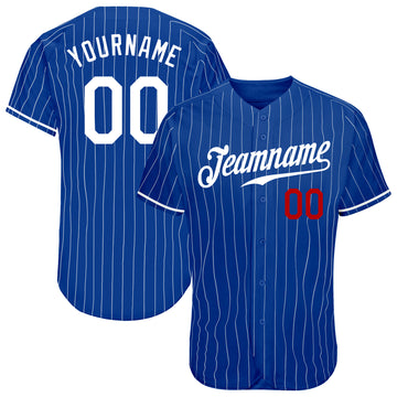 Custom Royal White Pinstripe White-Red Authentic Baseball Jersey