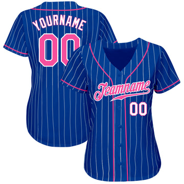 Custom Royal White Pinstripe Pink-White Authentic Baseball Jersey