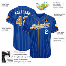 Load image into Gallery viewer, Custom Royal White Pinstripe Old Gold-White Authentic Baseball Jersey
